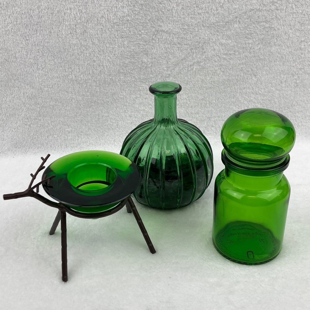 Gorgeous Trio of Green Glass Decor